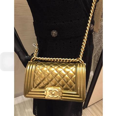 fashionphile chanel gold patent boy